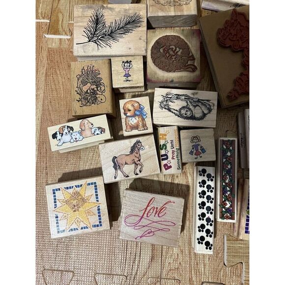 Collection of Random Rubber Stamps 50 pcs Used - Picture 7 of 11